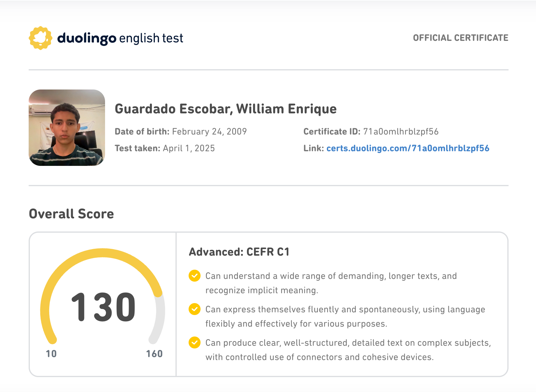 Certificado Inglés